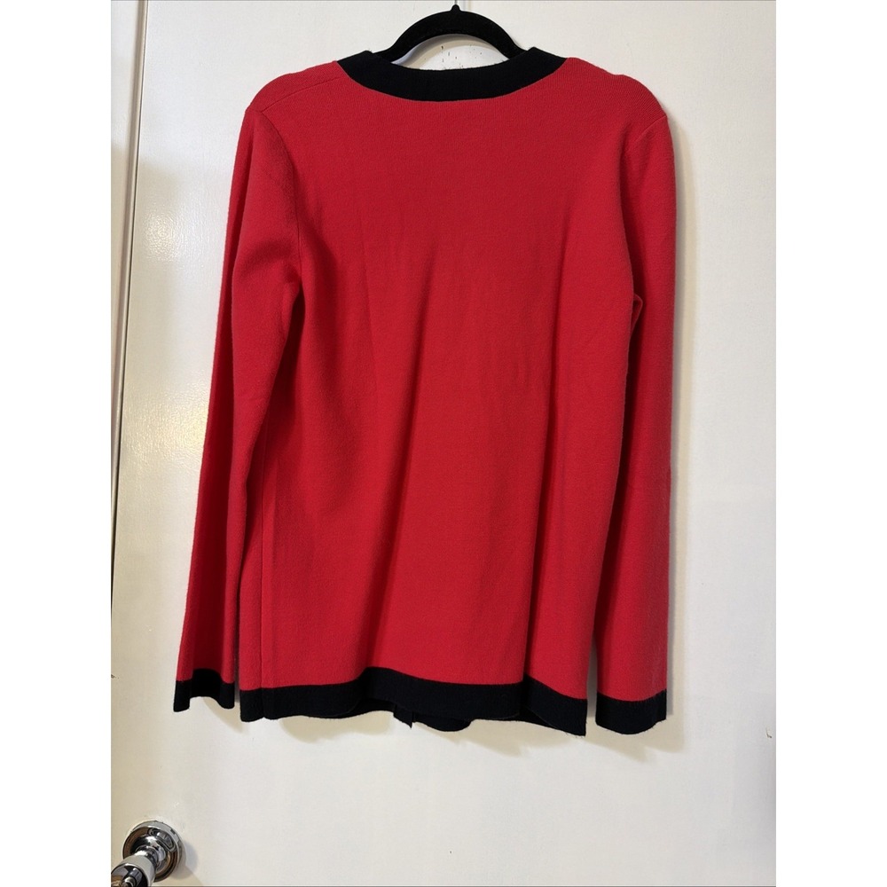 Ann Taylor Sz M Red Black Contrast Trim Cardigan Sweater NWT Gold Button Preppy - Picture 4 of 7